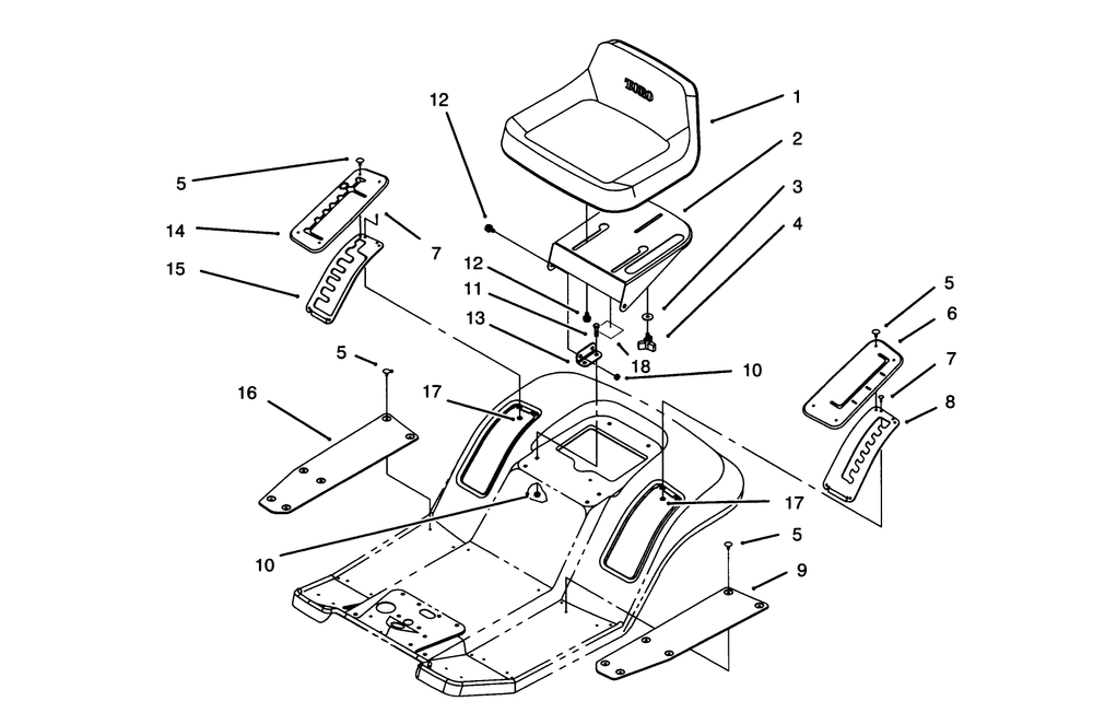 Seat Assembly Diagram and Parts List for 71205 59000001 - 59999999 Toro Lawn Tractor