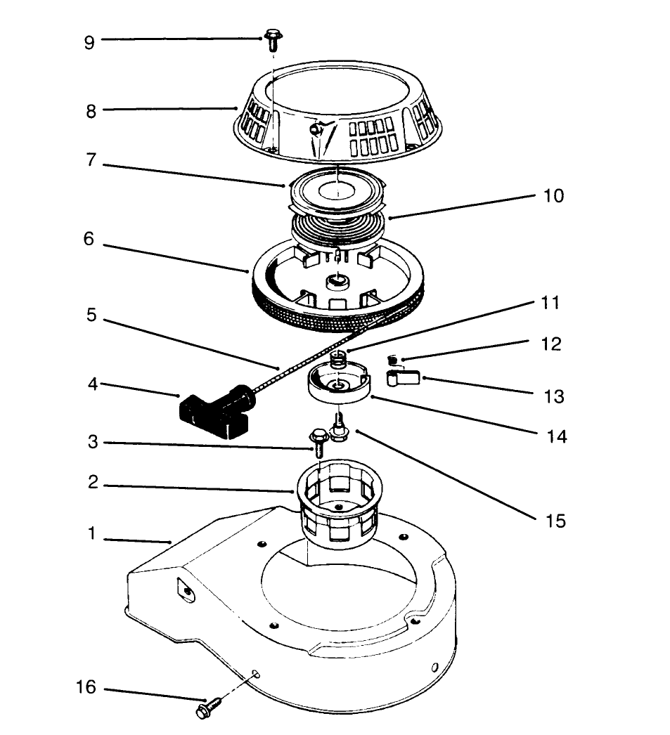 Recoil Assembly (Model No. 47pr4-7) Diagram and Parts List for 22044BC 5900001 - 5999999 Toro Lawn Mower