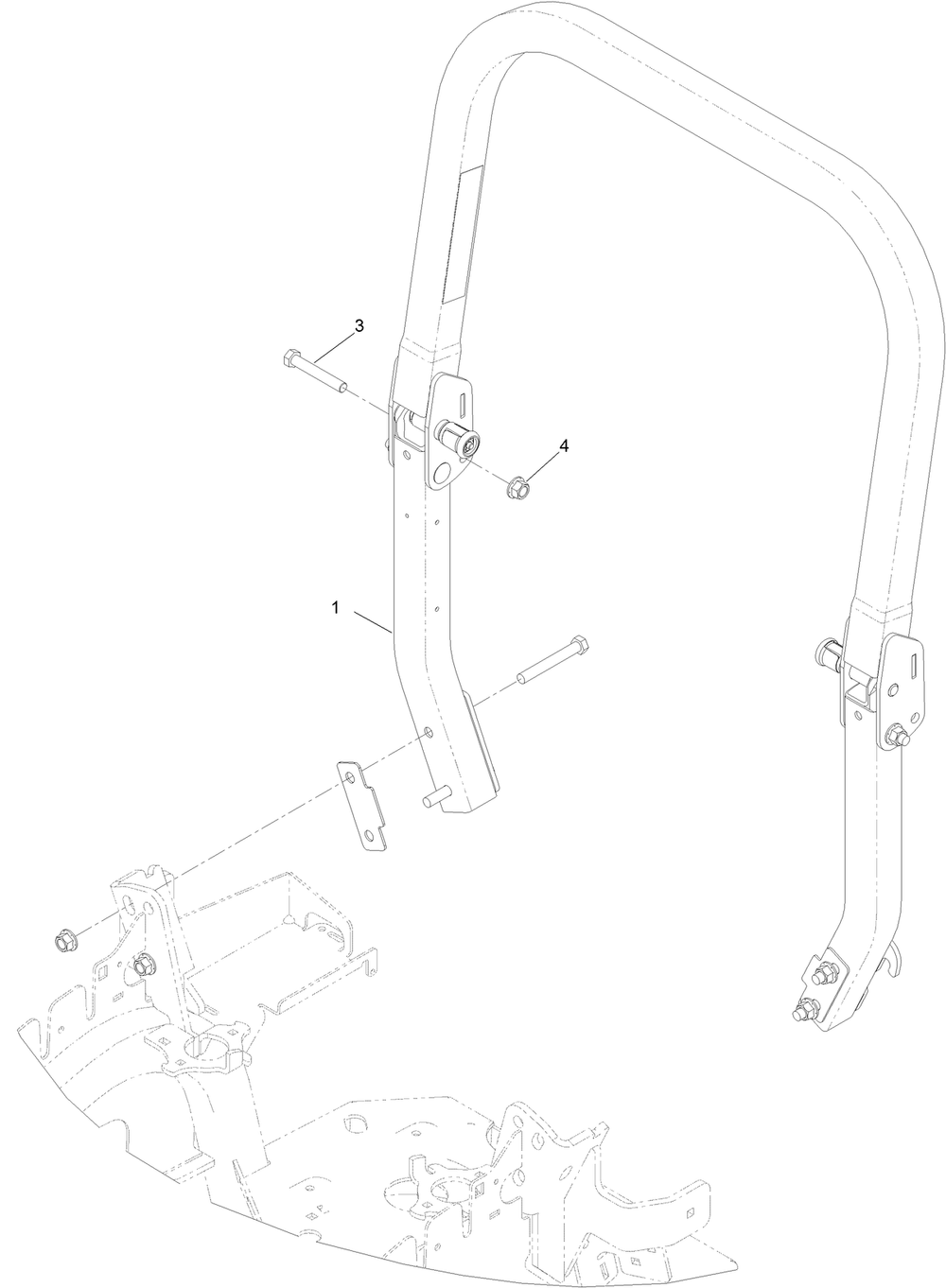 Roll-Over Protection System Assembly 1 Diagram and Parts List for 74934 401000000-999999999 Toro Lawn Mower