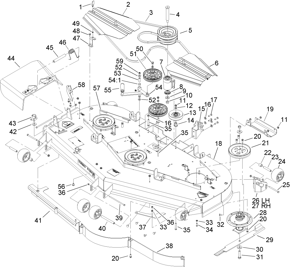 Deck Assembly Diagram and Parts List for 74269 (240000001-240999999)(2004) Toro Lawn Mower