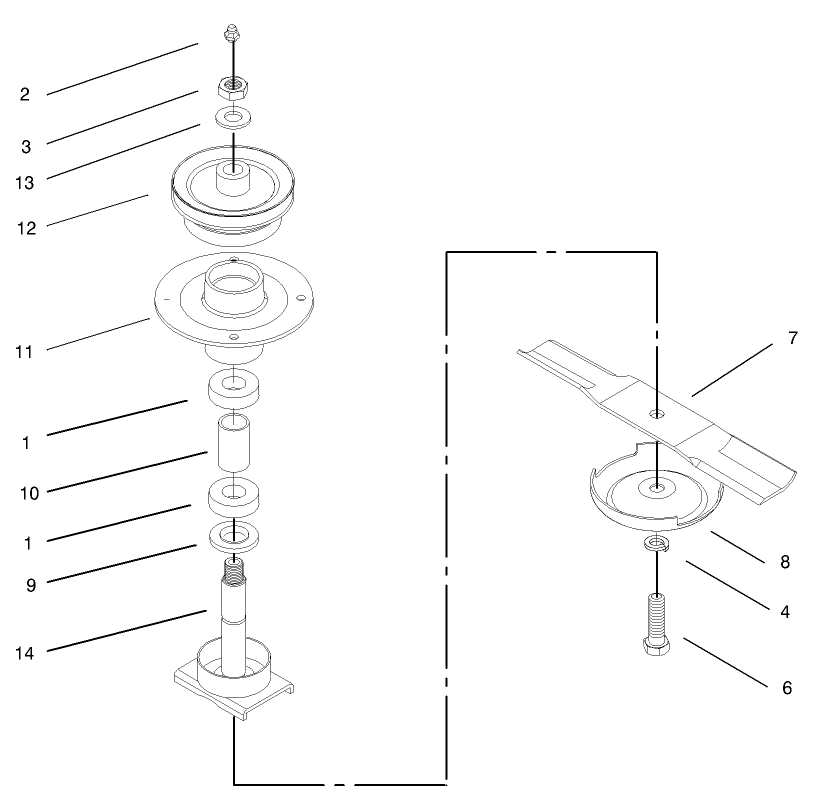 Spindle Housing Assembly 1 Diagram and Parts List for 30299TE (230000001-230999999)(2003) Toro Lawn Mower