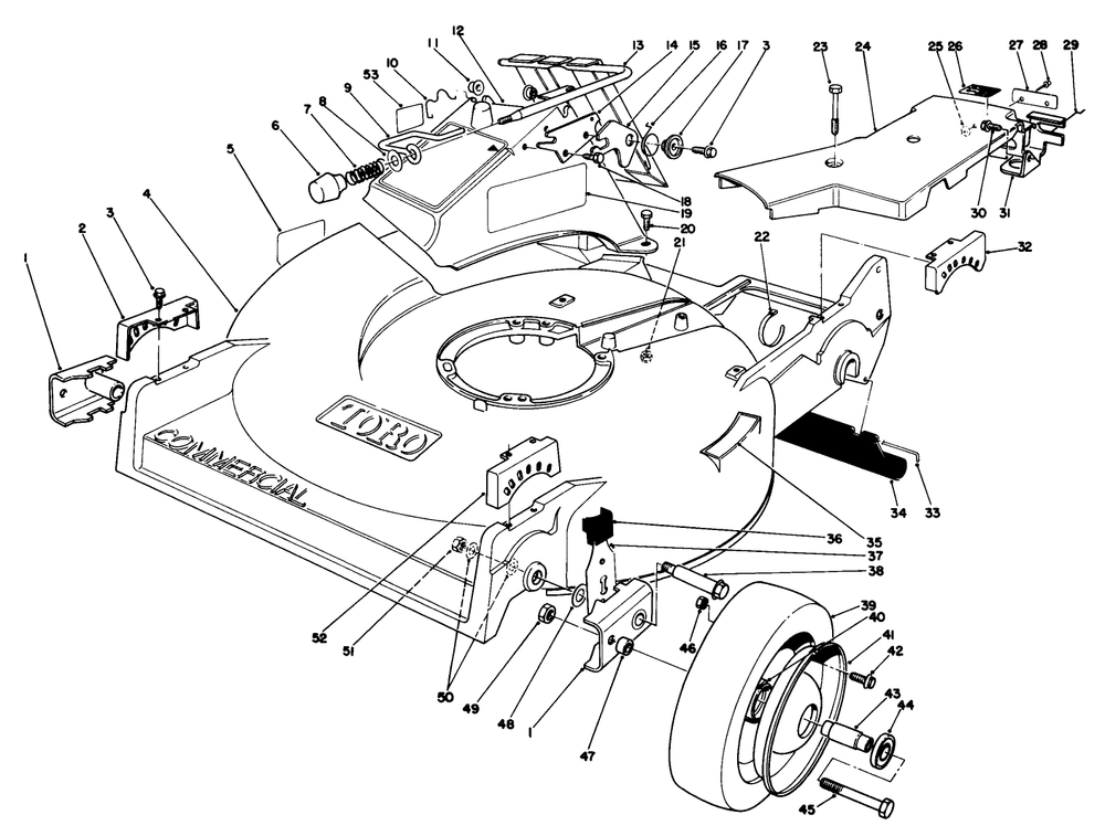 Housing Assembly Diagram and Parts List for 22035C 7000001 - 7999999 Toro Lawn Mower