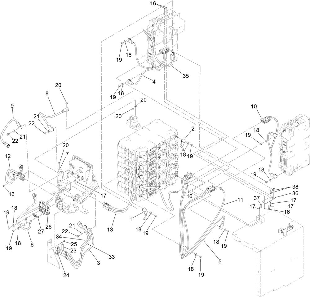 Battery Cable Assembly Diagram and Parts List for 22218 407600000 - 411799999 Toro Lawn Tractor Accessories