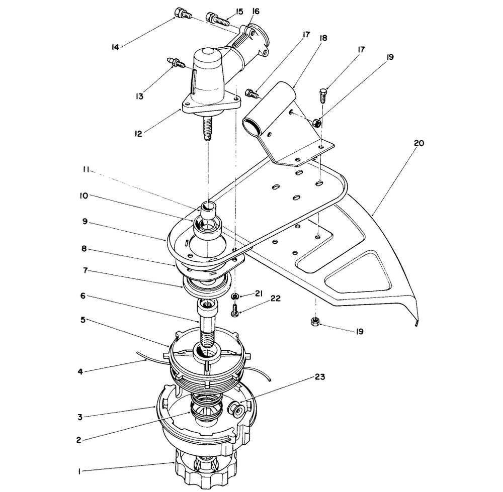 Trimmer Head & Gear Box Assembly Diagram and Parts List for 51665 0000001 - 0999999 Toro Trimmer