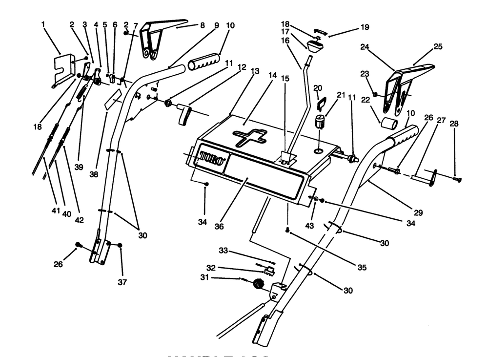 Handle Assembly Diagram and Parts List for 38580 5900001 - 5999999 Toro Snow Blower