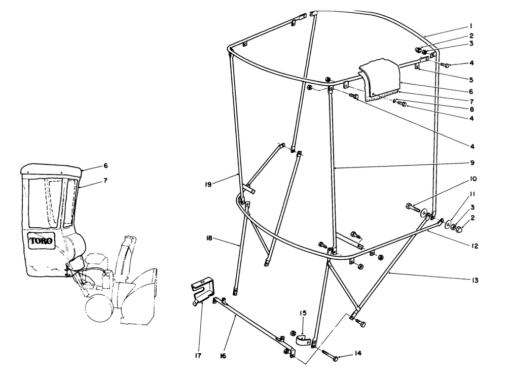 Snow Cab Assembly No. 68-9500 (Optional) Diagram and Parts List for 38574 2000001 - 2999999 Toro Snow Blower