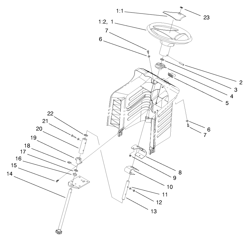Steering Assembly Diagram and Parts List for 71215 8900001 - 8999999 Toro Lawn Tractor