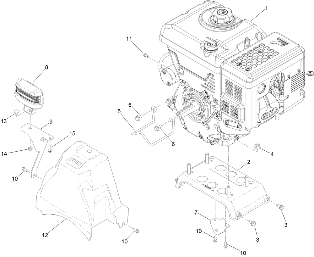 Engine Assembly Diagram and Parts List for 38841 405348900 - 406399999 Toro Snow Blower