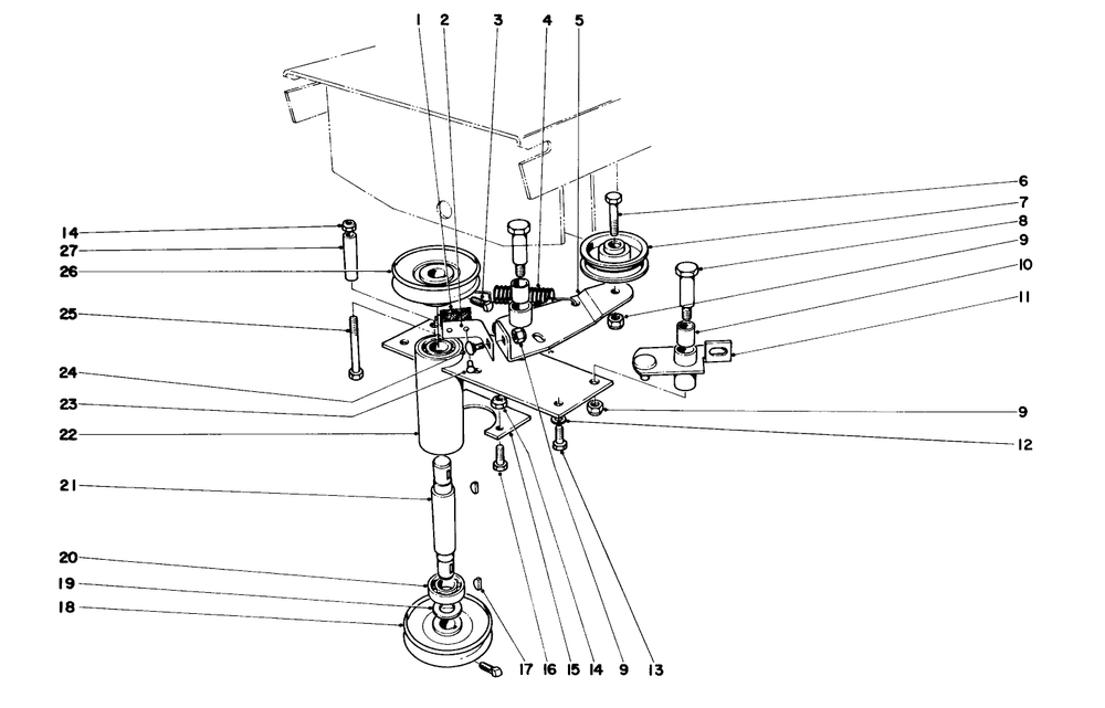 Power Take Off Assembly Diagram and Parts List for 55166 3000001 - 3999999 Toro Lawn Tractor