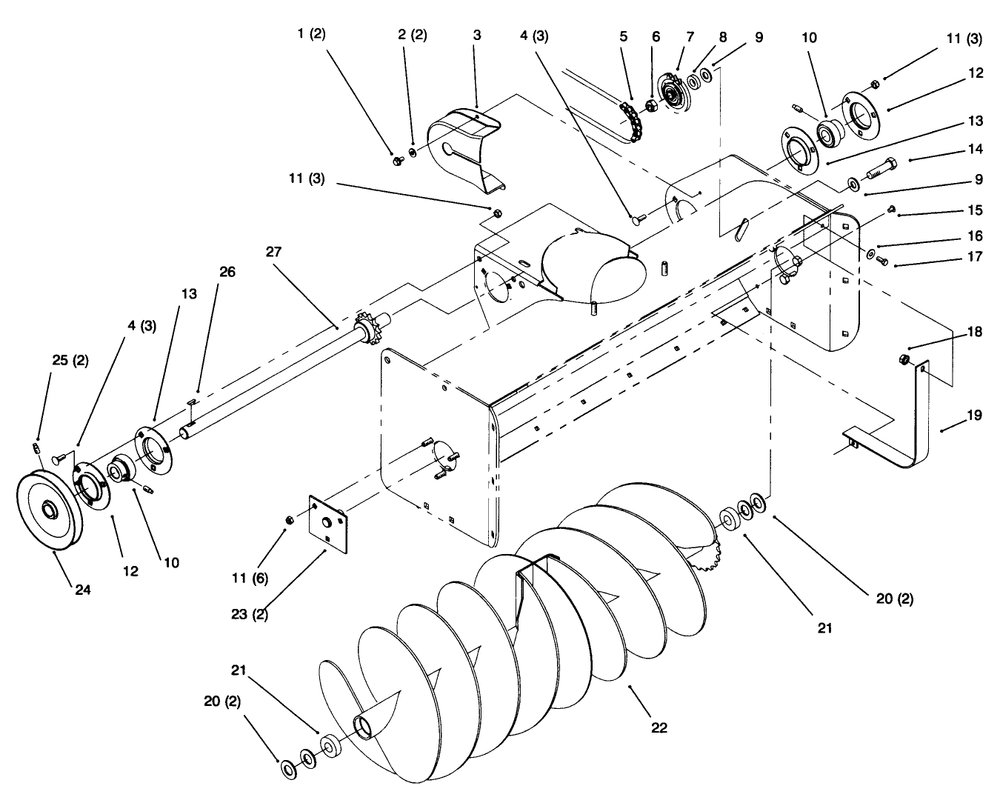 Auger Assembly Diagram and Parts List for 79263 7900001 - 7999999 Toro Lawn Tractor