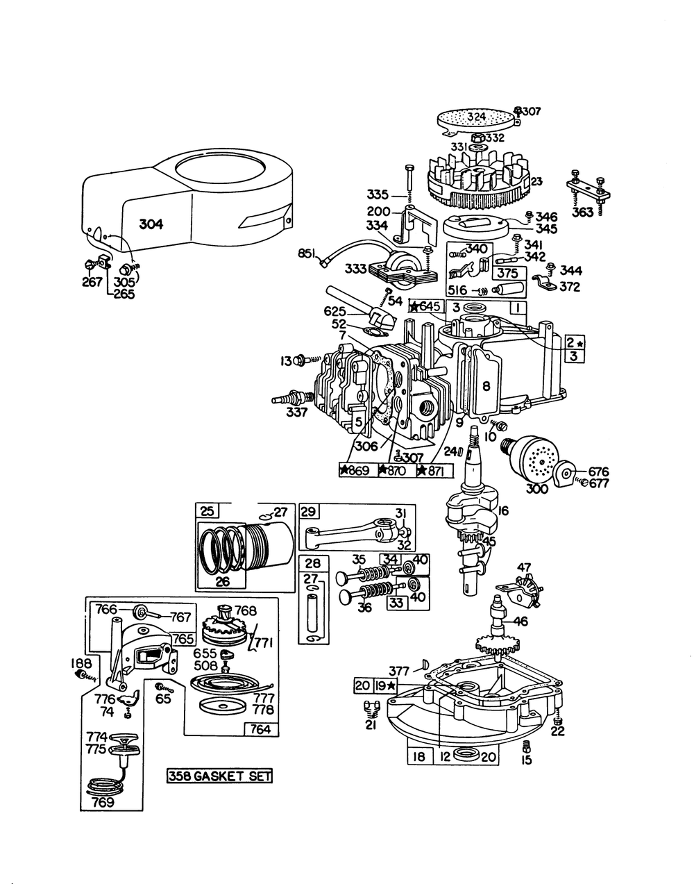 Engine Briggs & Stratton Model 92908-1842-04 For 21" Self Propelled Model 16390 Diagram and Parts List for 16360 9000001 - 9999999 Toro Lawn Mower