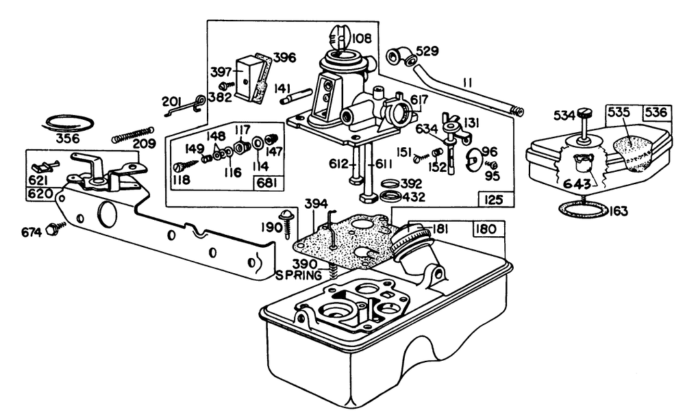 Briggs & Stratton Carburetor Assembly Model 92908-1842-04 For 21" Self Propelled Model 16390 Diagram and Parts List for 16360 9000001 - 9999999 Toro Lawn Mower