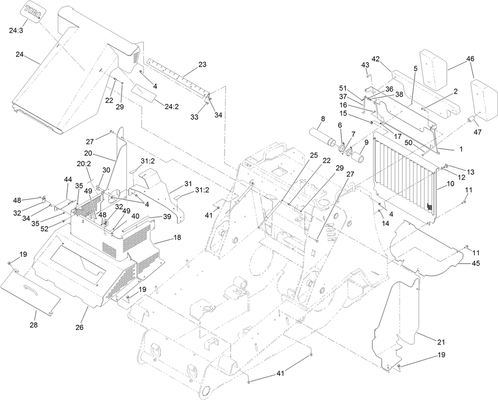 Cover And Access Panel Assembly Diagram and Parts List for 22531 400000000 - 405539999 Toro Lawn Tractor Accessories