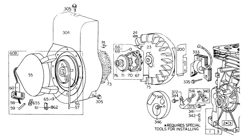Rewind Starter Diagram and Parts List for 62912 5000001 - 5999999 Toro Leaf Blower / Vacuum