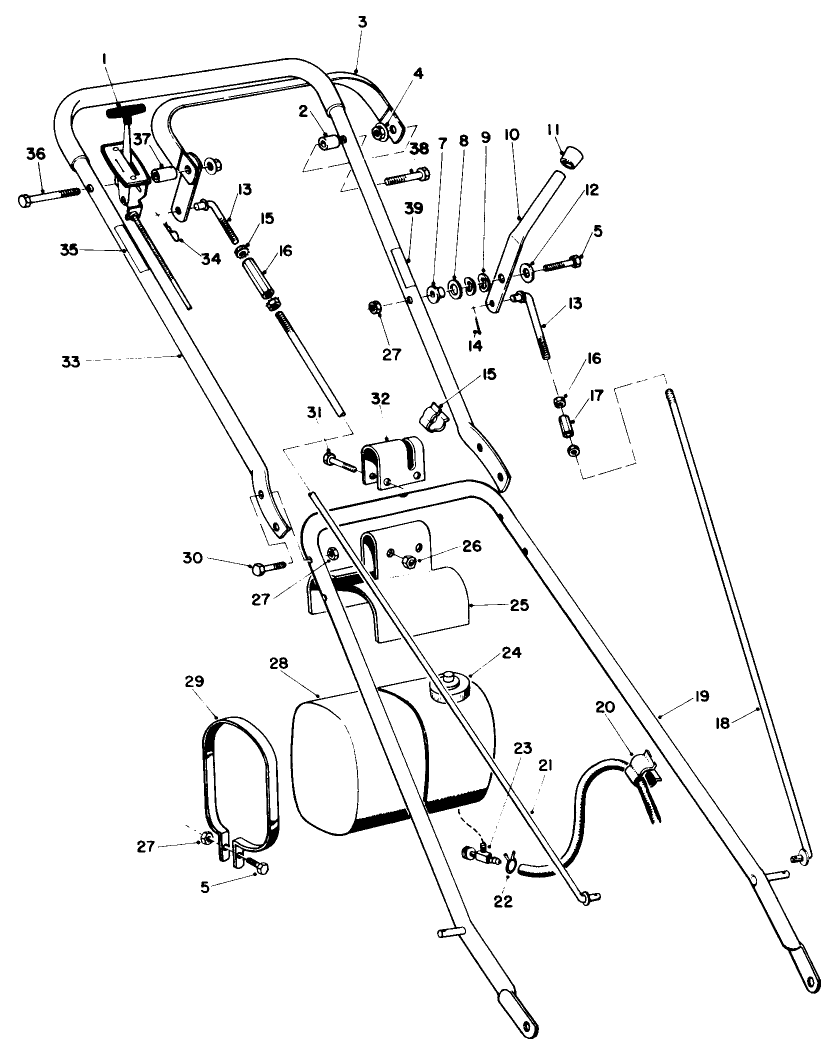 Handle Assembly Diagram and Parts List for 23267 3000001 - 3999999 Toro Lawn Mower