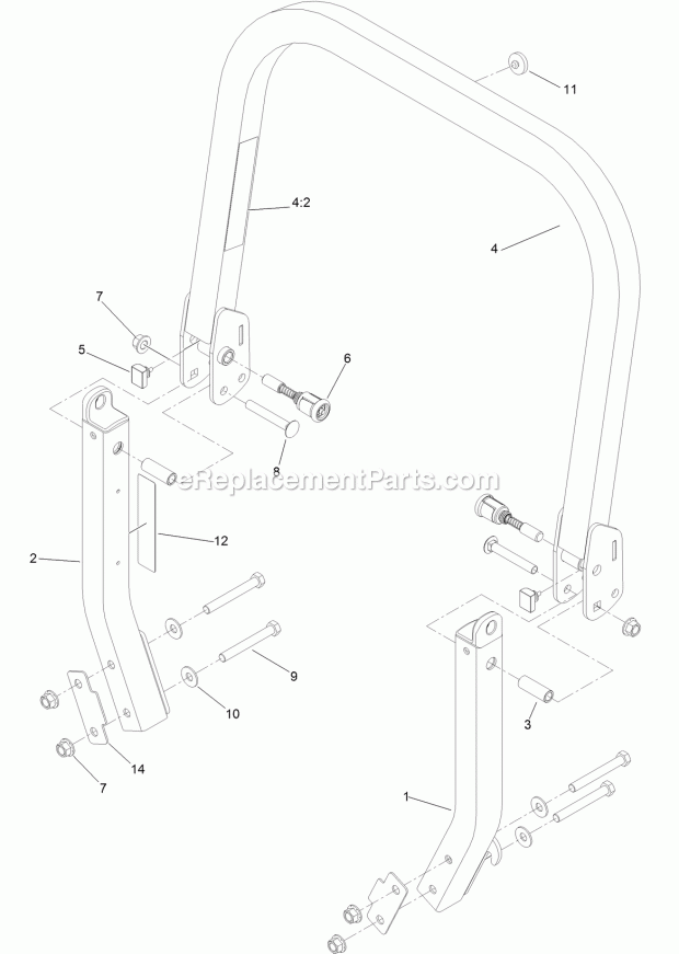 Roll-Over Protection System Assembly No. 116- Diagram and Parts List for 74942TE 314000001-314999999 Toro Lawn Mower