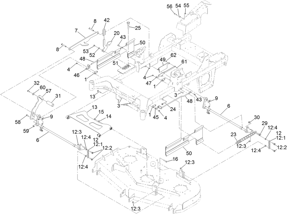 Deck Lift Assembly Diagram and Parts List for 74048TE 410170000-411435567 Toro Lawn Tractor