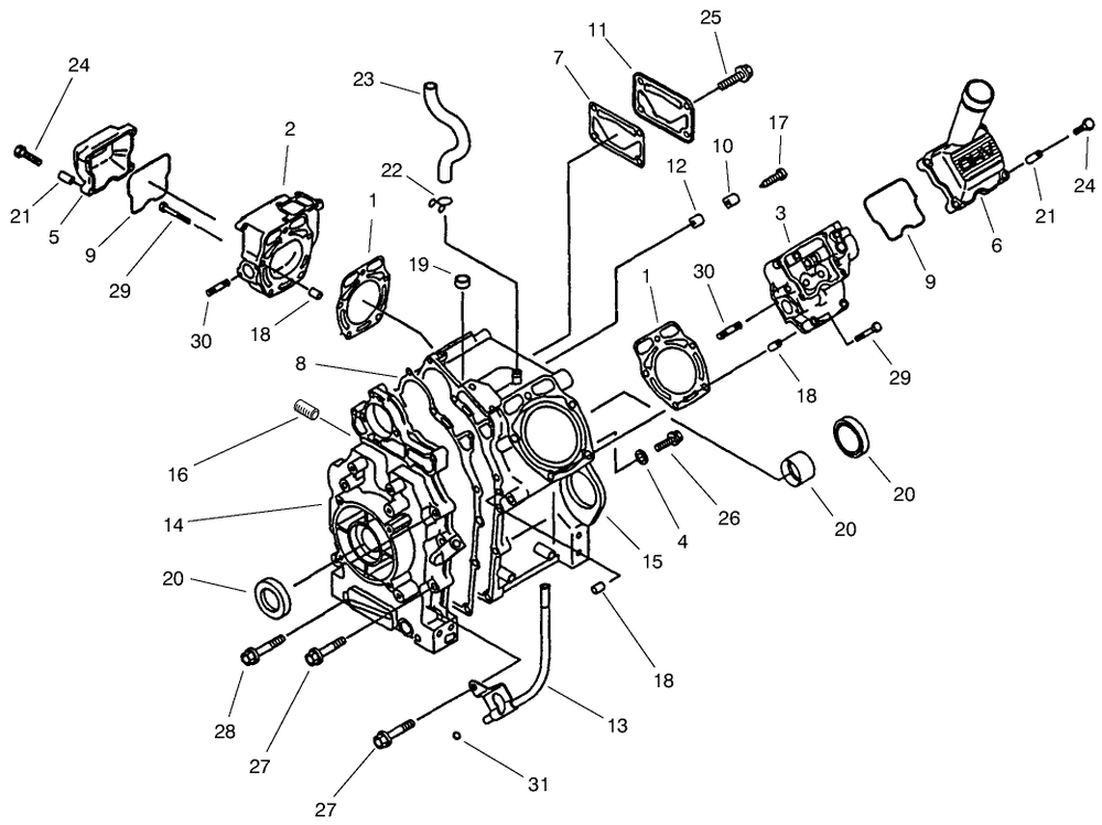 Crankcase Assembly Diagram and Parts List for 73545 8900001 - 8999999 Toro Lawn Tractor