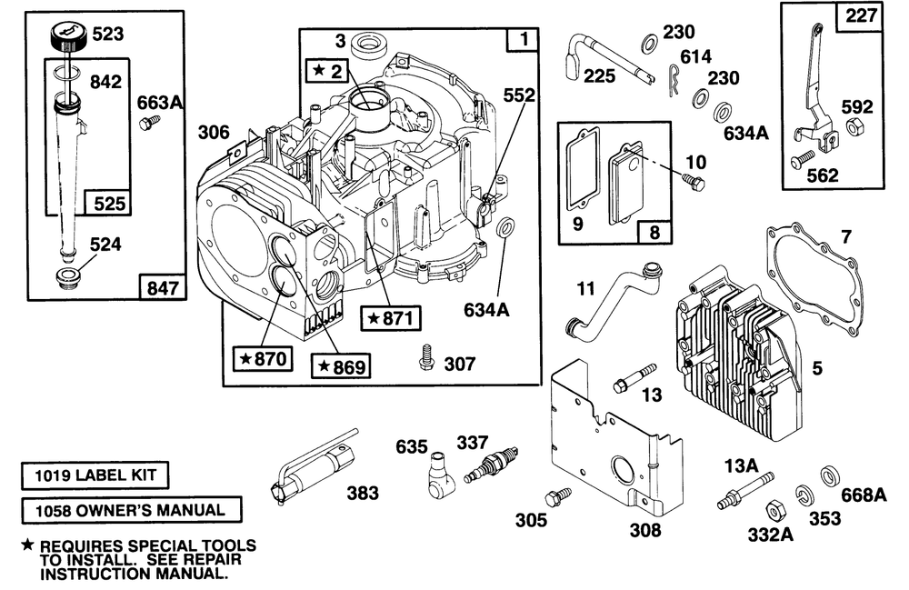 Engine Briggs & Stratton Model 28d707-0124-01 Diagram and Parts List for 70142 59000001 - 59999999 Toro Lawn Tractor