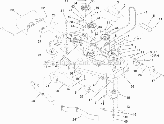 Deck Assembly Diagram and Parts List for 74262TE 260000001-260999999 Toro Lawn Mower