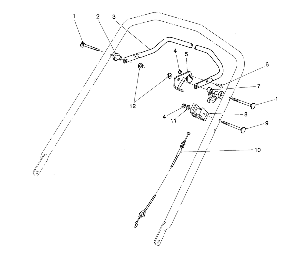 Traction Control Assembly Diagram and Parts List for 26620BF 1000001 - 1999999 Toro Lawn Mower
