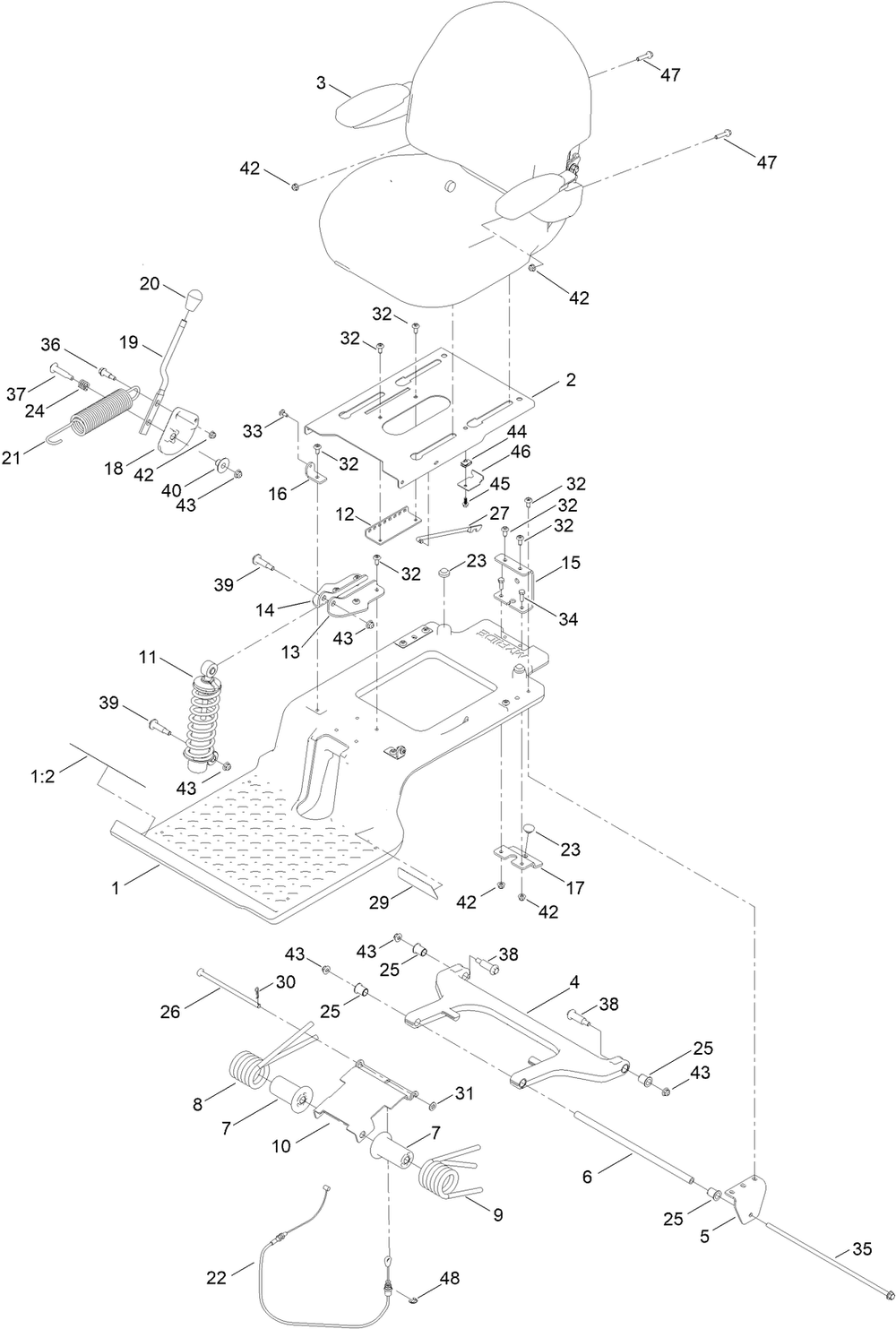 Seat Pan Assembly Diagram and Parts List for 75763 400000000 - 999999999 Toro Lawn Tractor