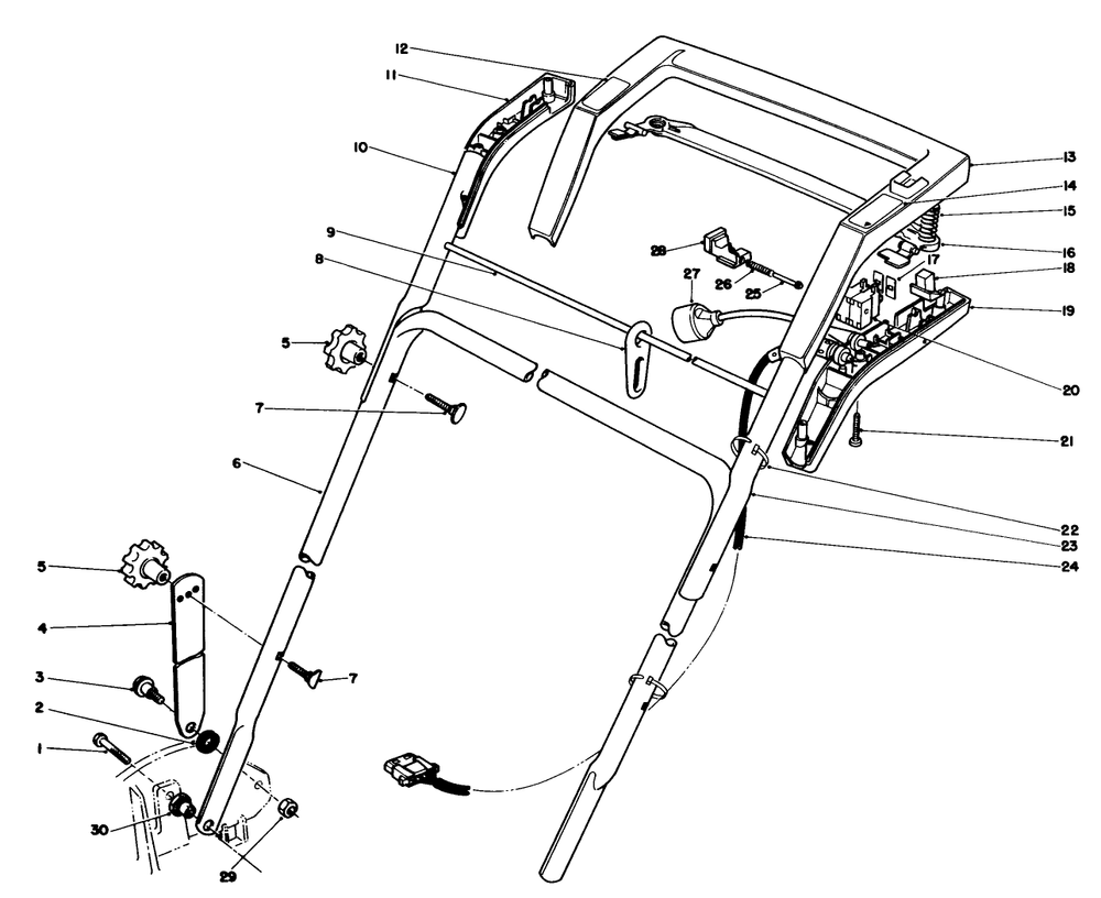 Handle Assembly Diagram and Parts List for 20564 5000001 - 5999999 Toro Lawn Mower