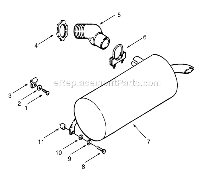 Muffler Diagram and Parts List for 73320 3900001-3999999 - 1993 Toro Lawn Tractor