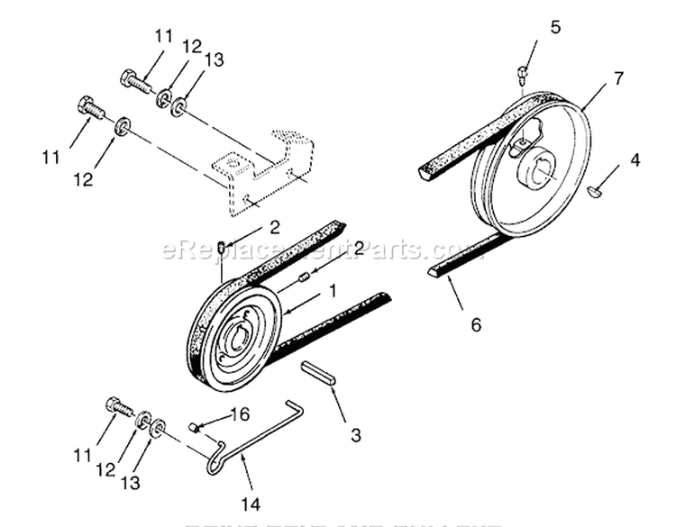 Drive Belt And Pulleys Diagram and Parts List for 73320 3900001-3999999 - 1993 Toro Lawn Tractor
