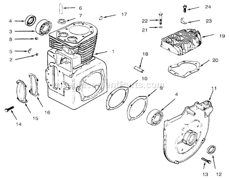 Crankcase And Cylinder Head Diagram and Parts List for 73362 6900001-6999999 - 1996 Toro Lawn Tractor