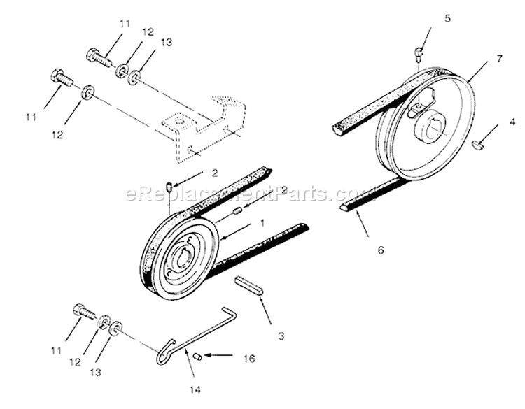 Drive Belt And Pulleys Diagram and Parts List for 73362 6900001-6999999 - 1996 Toro Lawn Tractor