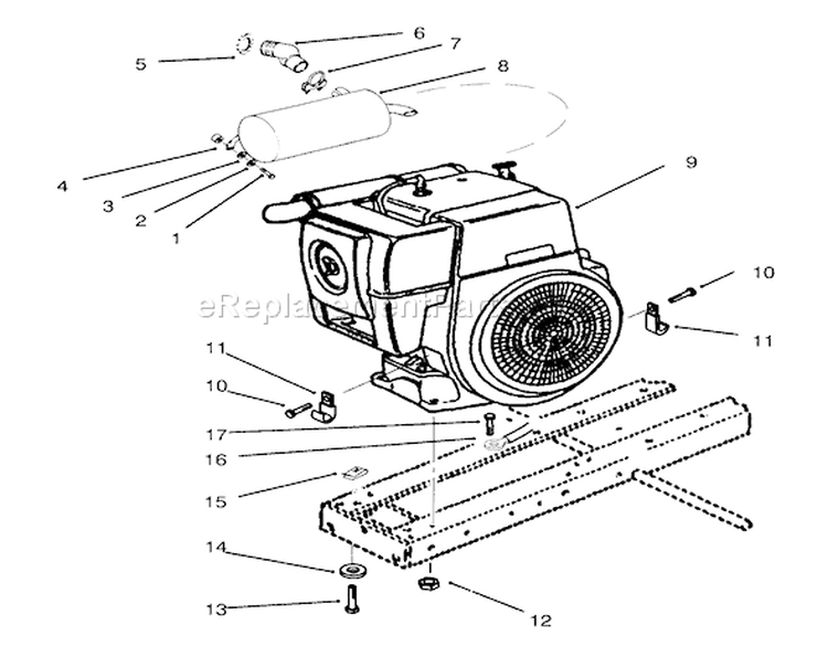 Kohler Engine & Muffler Diagram and Parts List for 73362 6900001-6999999 - 1996 Toro Lawn Tractor
