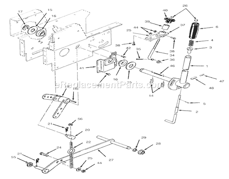 Manual Lift Linkage Diagram and Parts List for 73362 6900001-6999999 - 1996 Toro Lawn Tractor