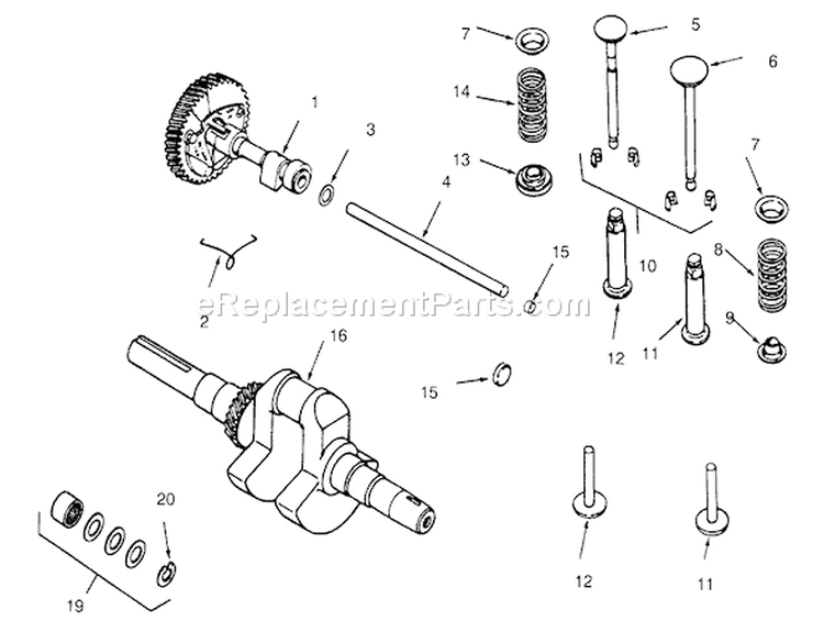 Camshaft, Crankshaft And Valves Diagram and Parts List for 73362 6900001-6999999 - 1996 Toro Lawn Tractor