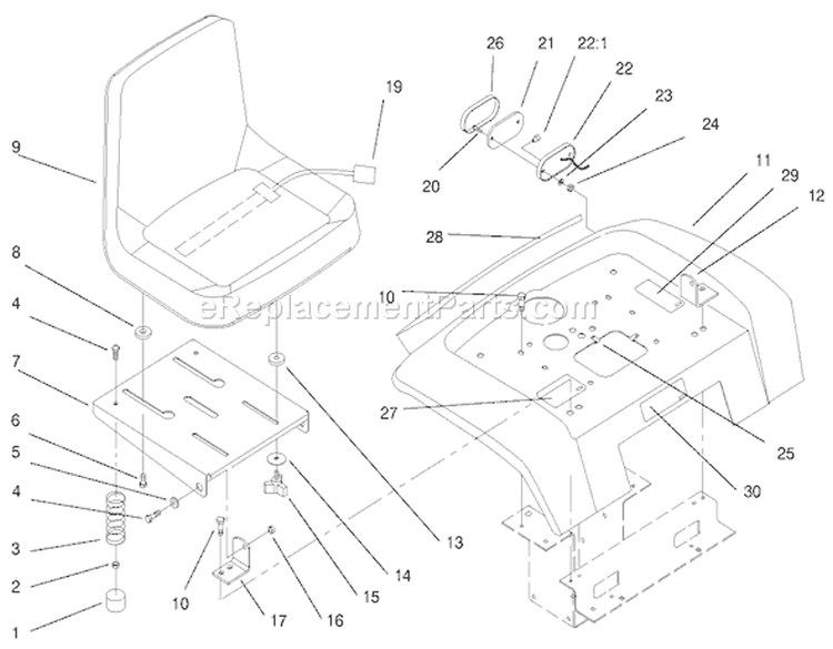 Fender, Seat & Tail Lights Diagram and Parts List for 73363 7900001-7999999 - 1997 Toro Lawn Tractor