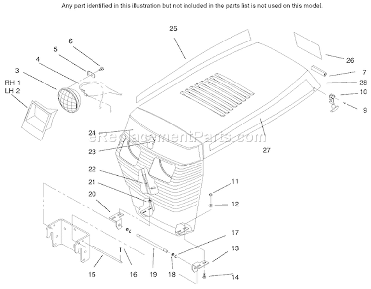 Hood Assembly Diagram and Parts List for 73363 7900001-7999999 - 1997 Toro Lawn Tractor