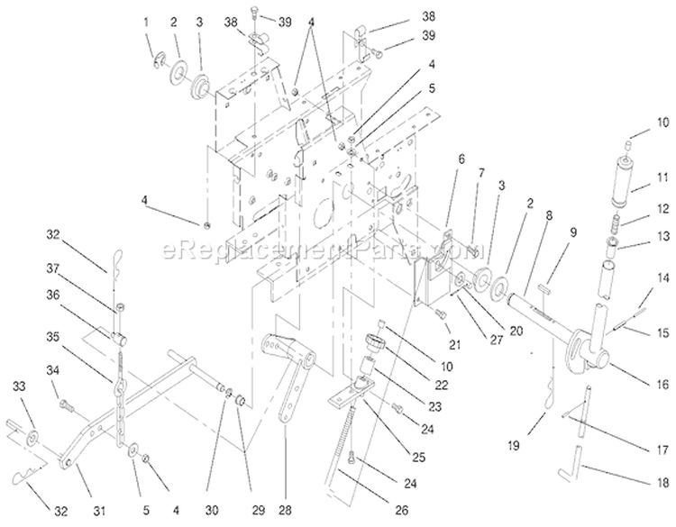Manual Lift System Diagram and Parts List for 73363 7900001-7999999 - 1997 Toro Lawn Tractor