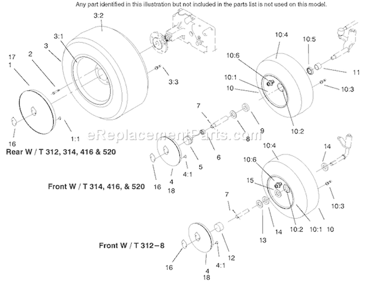 Wheel Assemblies Diagram and Parts List for 73363 7900001-7999999 - 1997 Toro Lawn Tractor