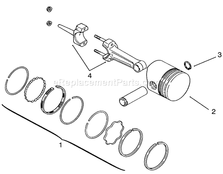 Piston And Rings Diagram and Parts List for 73380 3900001-3999999 - 1993 Toro Lawn Tractor