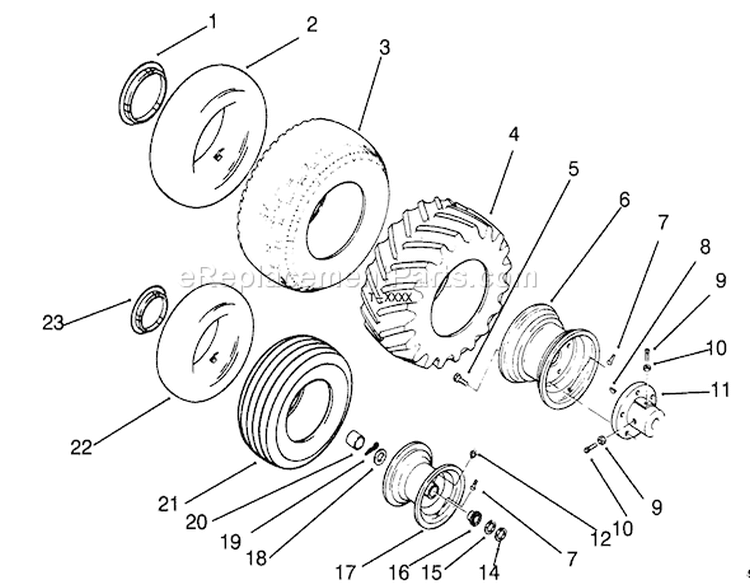 Wheels And Tires Diagram and Parts List for 73380 3900001-3999999 - 1993 Toro Lawn Tractor