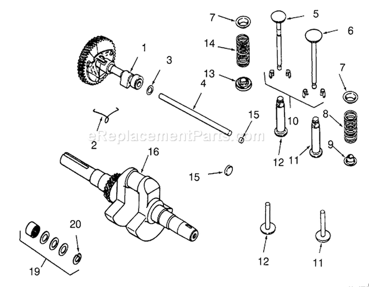 Camshaft, Crankshaft And Valves Diagram and Parts List for 73380 3900001-3999999 - 1993 Toro Lawn Tractor