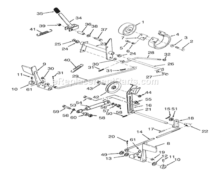 Clutch, Brake And Speed Control Linkage Diagram and Parts List for 73380 3900001-3999999 - 1993 Toro Lawn Tractor