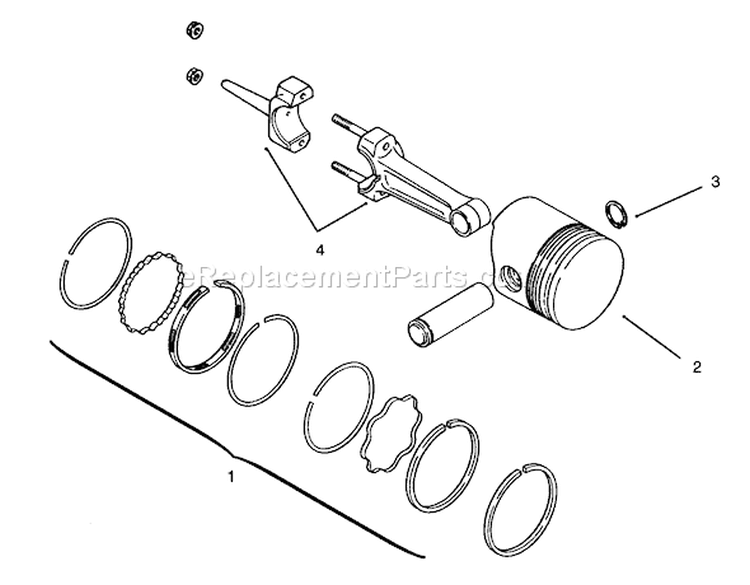 Piston And Rings Diagram and Parts List for 73380 4900001-4999999 - 1994 Toro Lawn Tractor