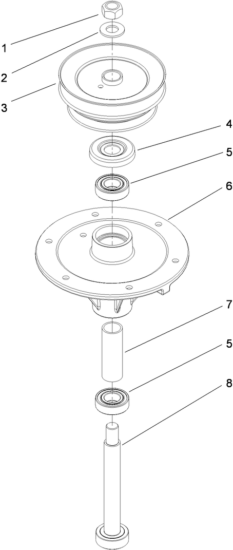 Spindle Assembly 1 Diagram and Parts List for 39488 (312000001-312999999)(2012) Toro Lawn Mower