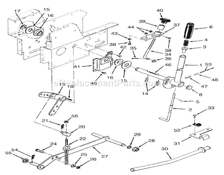 Manual Lift Linkage Diagram and Parts List for 73400 3900001-3999999 - 1993 Toro Lawn Tractor