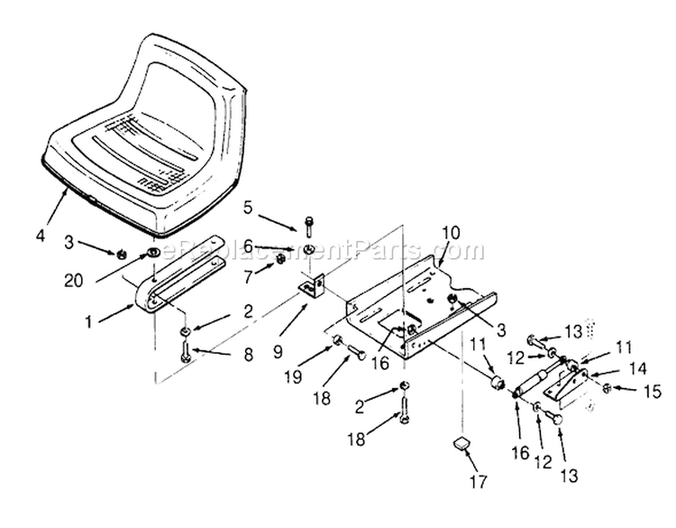 Seat Diagram and Parts List for 73400 3900001-3999999 - 1993 Toro Lawn Tractor