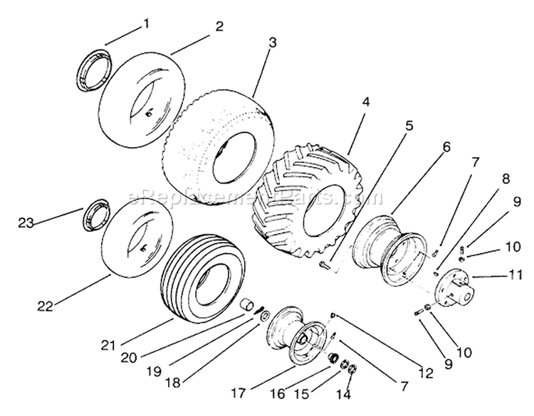 Wheels And Tires Diagram and Parts List for 73400 3900001-3999999 - 1993 Toro Lawn Tractor