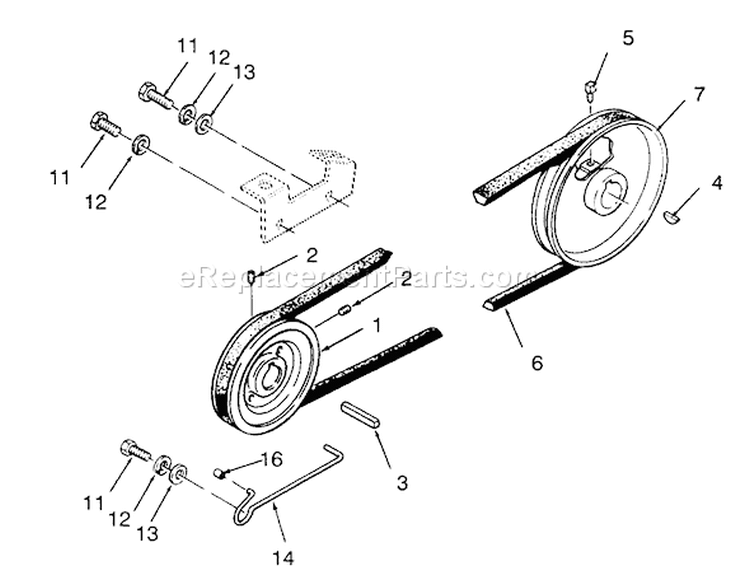 Drive Belt And Pulleys Diagram and Parts List for 73400 3900001-3999999 - 1993 Toro Lawn Tractor