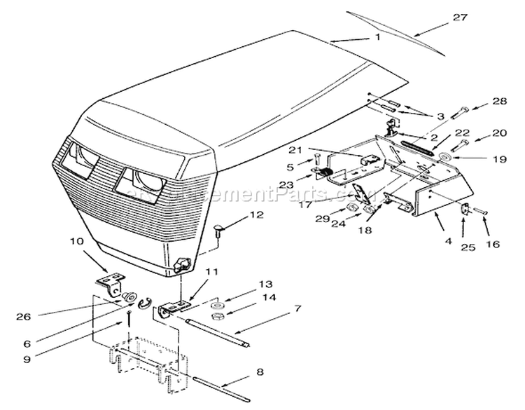 Hood Assembly Diagram and Parts List for 73401 3900001-3999999 - 1993 Toro Lawn Tractor