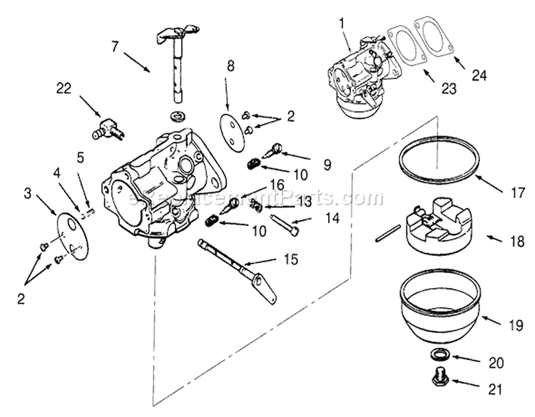 Carburetors Diagram and Parts List for 73401 3900001-3999999 - 1993 Toro Lawn Tractor